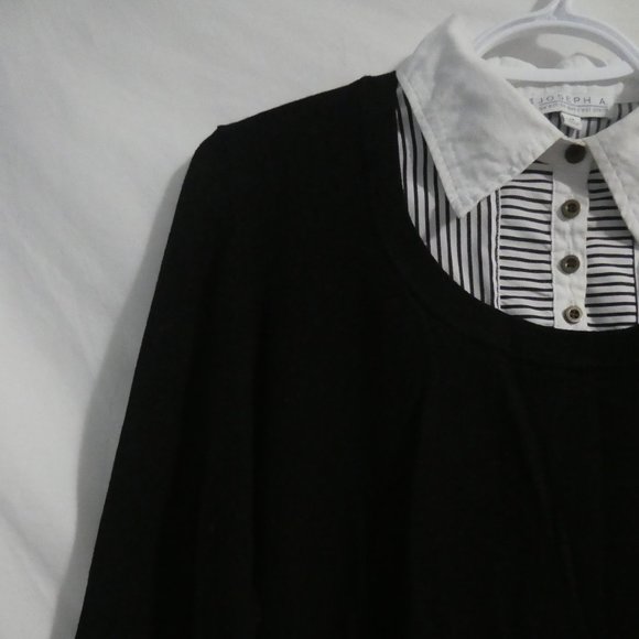 JOSEPH A. | medium | Pullover Sweater With Faux Striped Shirt | Rolled Cuffs - Picture 4 of 16